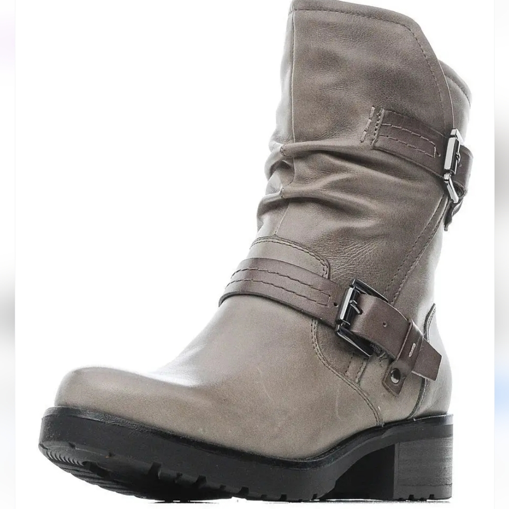 Earth Talus Moto Scrunchy Boot, Leather Upper, Women's Size 9.5, Gray